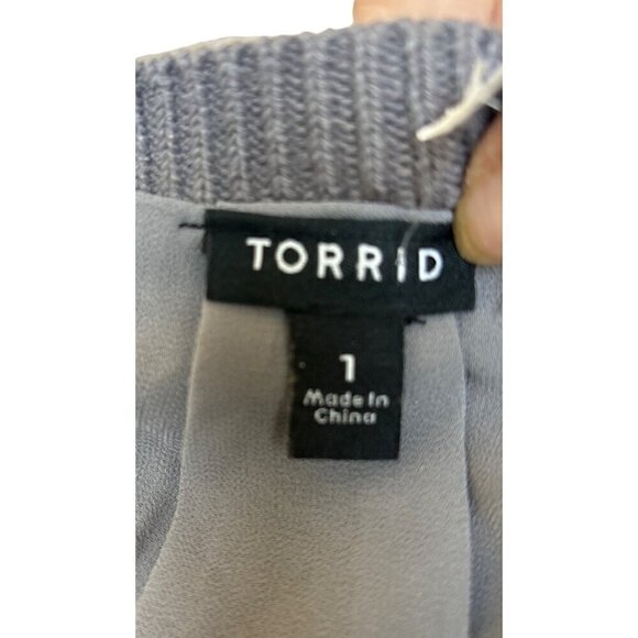 Torrid Sweater Gray Rib with Laced Detail in Back Women 1 Medium Cotton Blend - Picture 5 of 8